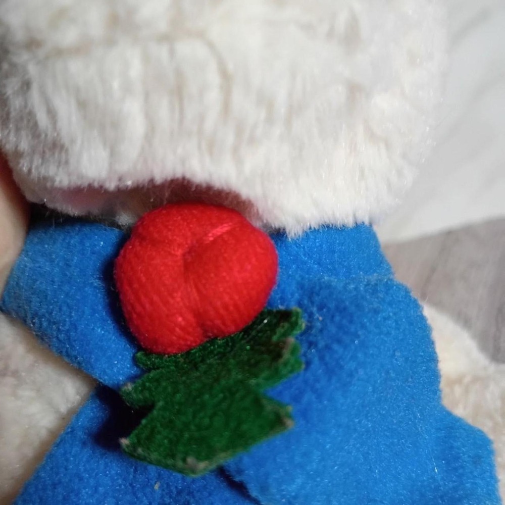 Hobby Lobby Christmas Puppy Dog Plush Cream Brown Blue Scarf 9143766 8.5in - Picture 6 of 8